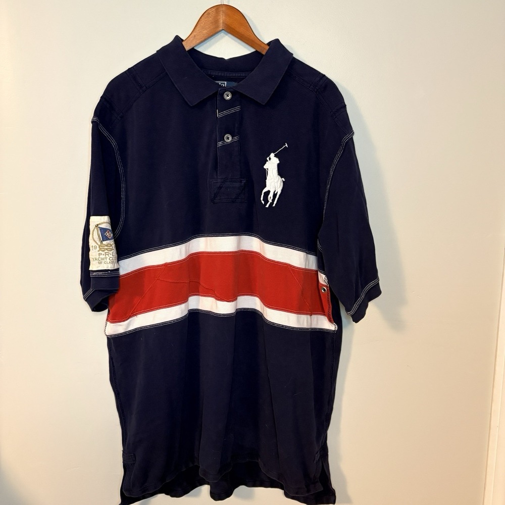 Polo Ralph Lauren Yacht Club 1st Class Men Navy Red White Big Pony Polo 2XL Tall